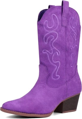 Bandkos 女式牛仔靴女牛仔中筒西部刺绣...  — 第 1/4 张图片