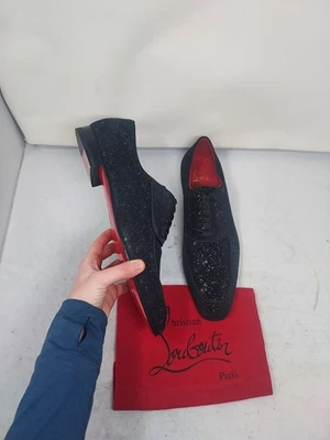 Christian Louboutin EU 46 US 13 NUEVO HOMBRE Gamuza Negro Brillante Lafitte Zapato con Cordones Foto 1 de 4