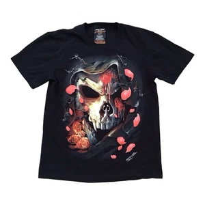 Rock Chang Herren T-Shirt Größe M Schwarz All Over Totenkopf Grafik - Bild 1 von 8