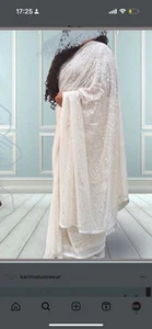Bestickter weißer Chiffon Sari - Bild 1 von 6