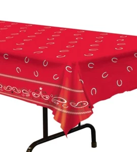 Western Red Bandana Banquet Plastic Tablecloth 54" x 106" Tableware Decoration - Picture 1 of 7