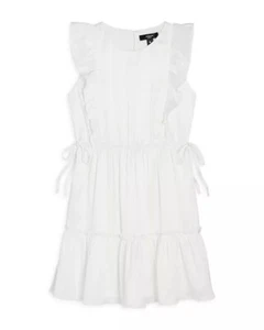 AQUA Girl's Satin Flutter Sleeve White Ruffle Dress Size M 9-10 NWT - Picture 1 of 4