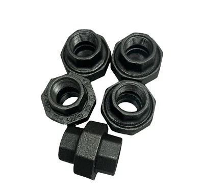 LOT OF 5 UNION MALLEABLE 3/4"X3/4" THREADED IRON BLACK - Image 1 of 3