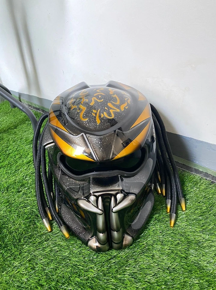 NEW FREE SHIPPING PREDATOR HELMET CUSTOM GOLD FIRE ( DOT & SNELL CERTIFIED ) - Image 1 of 4
