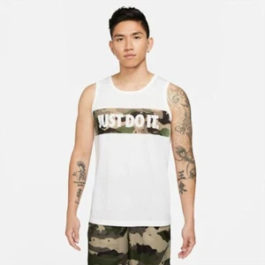 Nike Dri Fit Tanktop tarnfarben weiß übergroß Laufen Fitnessstudio Training Weste neu mit Etikett Größe S - Bild 1 von 4