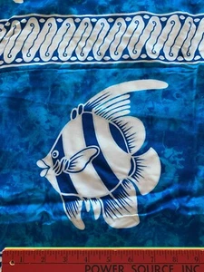 Vivid Blue Fish Fabric 1 Yd + 20" x 58" White Wave Stripe Beach Ocean - Picture 1 of 3