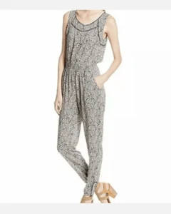 Lucky Brand Sz M Women’s Floral Print Sleeveless Rory Jumpsuit Rayon Navy - Picture 1 of 11