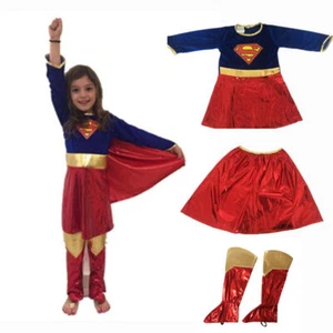 Costume supereroe supergirl bambina vestito fantasia vestito cosplay set Halloween - Foto 1 di 10