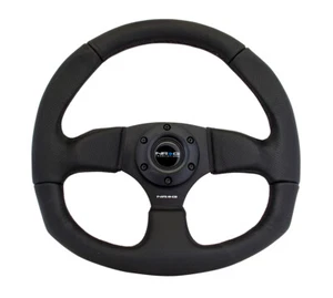 NRG® - 320mm Blck Leather Reinforced Flat Bottom Steering Wheel W/ 3 Blck Spokes - Bild 1 von 2