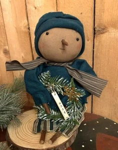Primitive Snowman Figure winter Christmas doll decor, wreath, snow banner, hat - Picture 1 of 1
