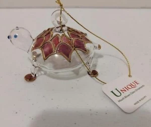 Schildkrötenornament ägyptisches geblasenes Glas 14K gold verziert neu mit Etikett Ägypten rote Muschel - Bild 1 von 3