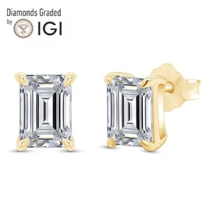 IGI Certified 2.32 Carat Emerald Lab Grown Diamond Stud Earrings E VS1 - Picture 1 of 9
