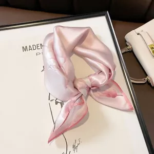 100% Silk 20" Small Square Scarf Women Neckerchief Bandana Pink Flying Flowers - Picture 1 of 5