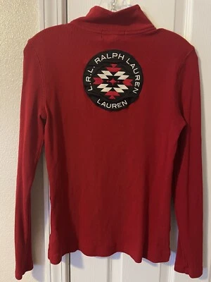 Ralph Lauren Active 1/4 Zip Thermal Top Women’s M Red Aztec Patch Vintage Y2K - Image 1 of 4