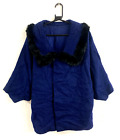 Vintage Japanese Oriental Kimono Sleeve Blue Wool Coat Jacket Size 16