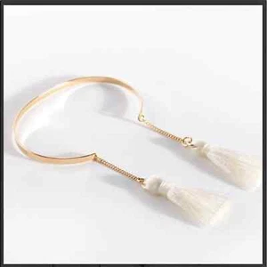 Anthropologie Shiraleah Tallulah Gold & White Tassel Bracelet NEW in Box - Picture 1 of 8