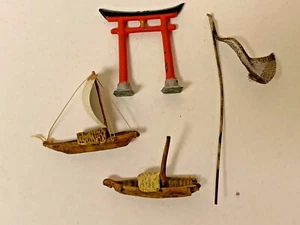 Vintage 4 Japanese Bonkei Pieces - boats- net- gate - Picture 1 of 11