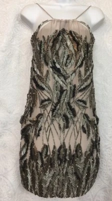 Vestido Roberto Cavalli Taupe Fuertes Cuentas Correa Espagueti Nuevo con Etiquetas $5670 Talla 38 (2) Foto 1 de 4
