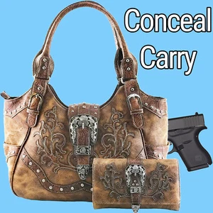 Justin West Western Floral CCW Stud Buckle Concealed Carry Handbag Purse Set - Picture 1 of 131