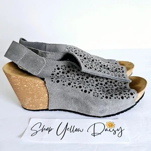 A Giannetti Womens Suede High Heel Wedge Cutouts Sandals Slingback Sz 8 Sh659.2 - Picture 1 of 8
