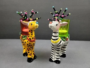 Leopardenmuster Urlaub Keramik Hirsch & Zebra Votivkerzenhalter 2er Set - EUC - Bild 1 von 7