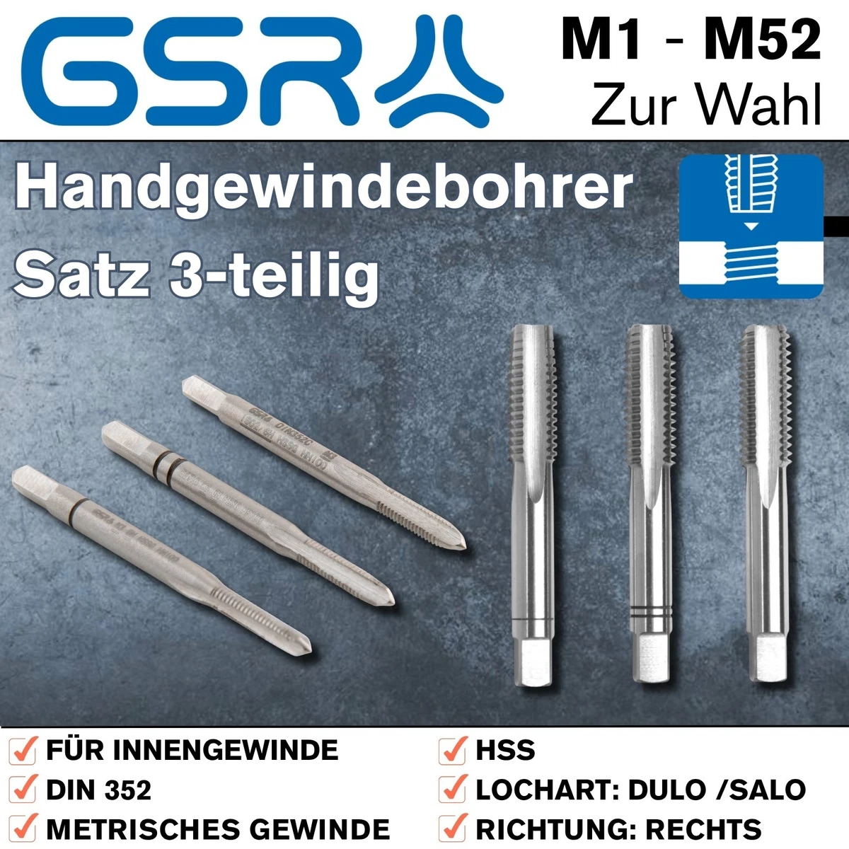 Gewindebohrer-Set Metrisch M2-M6 – 7-teilig, HSS Mit Titanbeschichtung, Für Maschineneinsatz