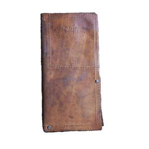 Coat Pocket Wallet Check Credit Cards Book Old Leather Brown Hand Stained - Picture 1 of 5