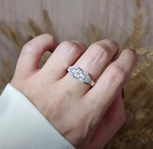 Moissanite Marquoise Wedding Band Platinum Over 925 Silver Ring Size N 1/2 - Picture 1 of 2