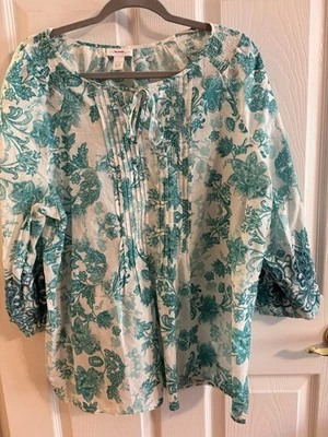 Blusa pulóver de algodón manga larga con estampado floral XL Charter Club para mujer Foto 1 de 4