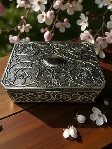 Scatola portagioie vintage Godinger argento sterling giocata floreale con fodera in velluto rosso - Foto 1 di 9