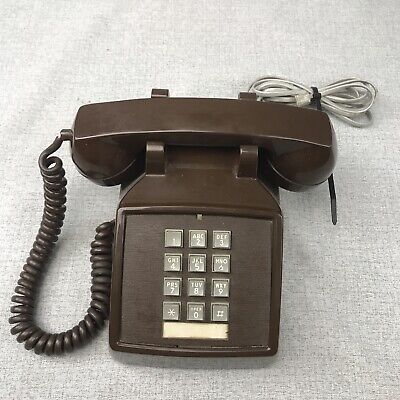 Vintage Push Button Corded Phone Desk Telephone ITT Dark Brown Parts Repair Only • 34.95€
