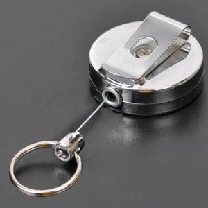Llavero de alambre de metal extensible de retroceso plateado clip tirón llavero retraído - Imagen 1 de 3