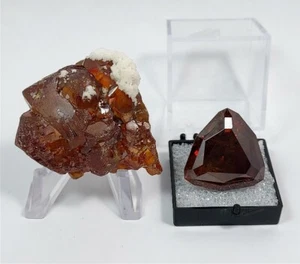 Gem Sphalerite Rough and Cut Set, Las Mánforas Mine, Cantabria, Spain - Picture 1 of 11