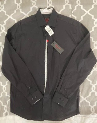 Men's Black Button Down Dress Shirt Linea Uomo LU Medium NWT - Image 1 of 4
