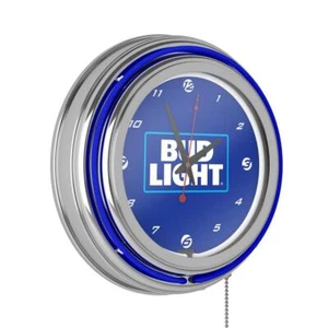 Unbranded Neon Wall Clock 14.5" Quartz Movement Round Shape Plastic Frame Blue - Picture 1 of 8