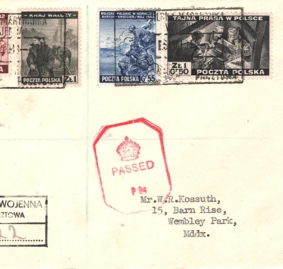 POLAND WW2 FREE FORCES Cover 1z50 1944 NAVY Registered GB CENSOR Wembley KA392 - Image 1 of 4