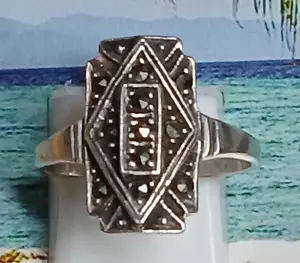 Vintage Marcasite Accent Art Deco Style 925 Sterling Silver Ring - Size 6.25 - Picture 1 of 7