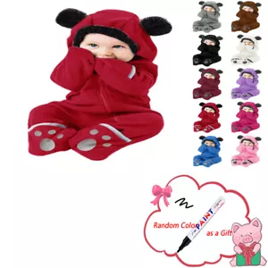 Newborn Baby Boy Girl Kids Hooded Romper Jumpsuit Bodysuit Clothes Outfits US - Picture 1 of 20