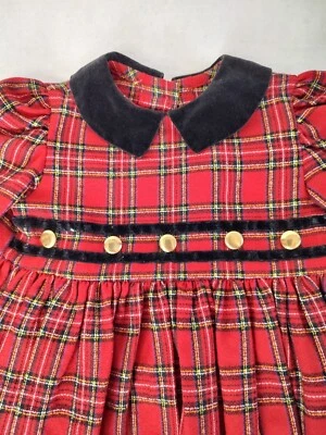 Vestido Funtasia too Dallas Rojo Cuadros Terciopelo Borde Niñas Talla 3T Fiesta Navidad EE. UU. Foto 1 de 4
