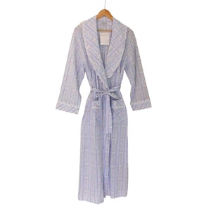 NEW Lanz of Salzburg Cotton Robe Floral Belt Pockets Lightweight Sz Large Blue - Picture 1 of 7