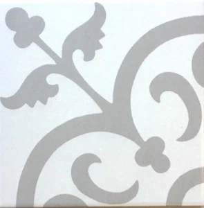 Flora Encaustic Beige 8" x 8" Satin Glaze Ceramic Floor Wall Tile (BOX OF 8) - Picture 1 of 6