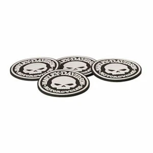 Harley Davidson Coasters Willie G Skull Logo 4" Rubber Round Coaster Set - Imagen 1 de 1