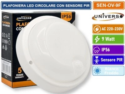 PLAFONIERA LED 9W DOME LIGHT CIRCOLARE CON SENSORE DI MOVIMENTO DA ESTERNO IP56 - Immagine 1 di 4
