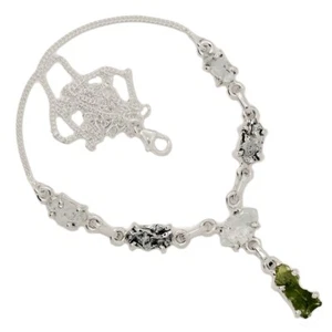 Collar de plata 925 con diamantes y moldavita checos genuinos naturales de Herkimer SN19069 - Imagen 1 de 1