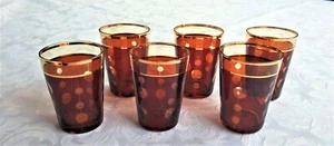 VINTAGE SET OF SIX BOHEMIAN ETCHED BROWN AND GOLD SHOT GLASSES - Bild 1 von 11
