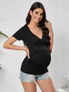 Lot of 2 Maternity V-Neck Tee Cross Front Detail Plus Baby Boy Loading Size M - Picture 1 of 11