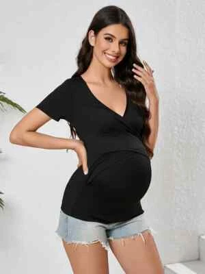 Lot of 2 Maternity V-Neck Tee Cross Front Detail Plus Baby Boy Loading Size M - Image 1 of 4