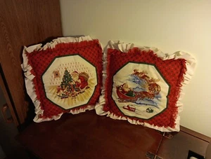 Vintage 2x Hand Made Quilted Christmas Decorative Throw Pillows 16 x 16 Inches - Picture 1 of 8