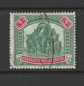 FEDERATED MALAY STATES 1926 $2 GREEN AND CARMINE - SG78 - CAT £110 - GOOD USED - Picture 1 of 2