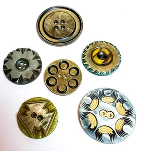 Antique Vintage 30's Lot Celluloid Wafer Buttons Carved Art Deco Geometric Vtg - Picture 1 of 7